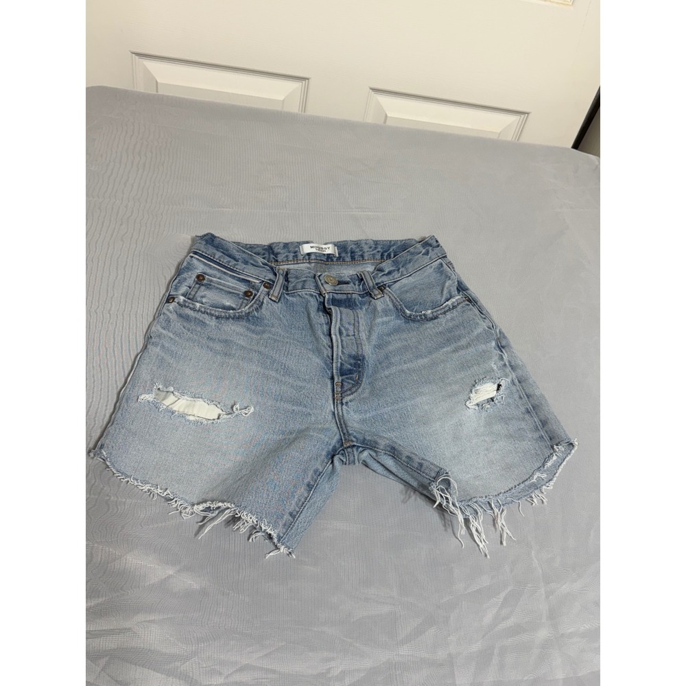 Moussy Vintage High Waisted Distressed Denim Shorts Light Wash Star Detail 27